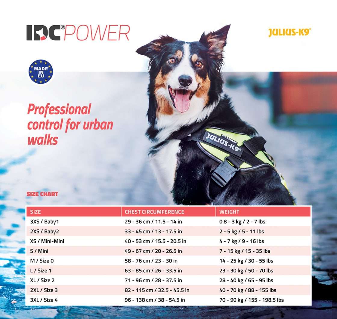 Size chart for the IDC Power harness
